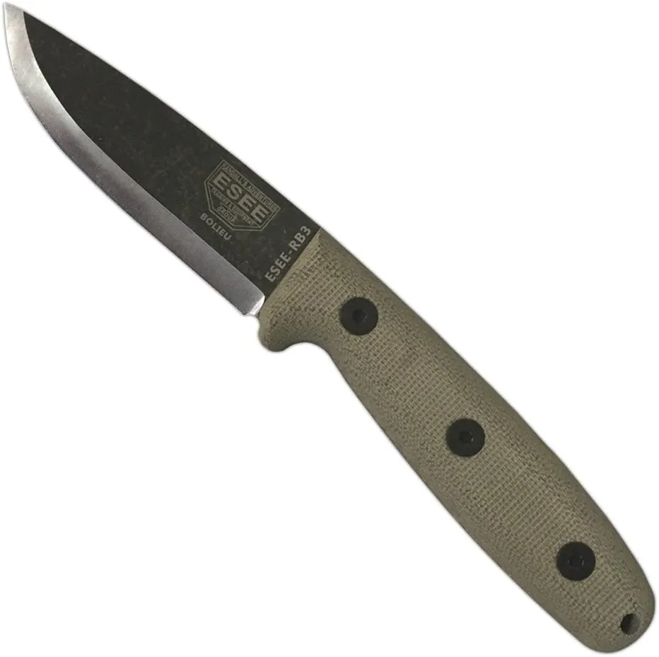 ESEE RB3 Reuben Bolieu Fixed Blade Survival Knife, Leather Sheath, Made in USA