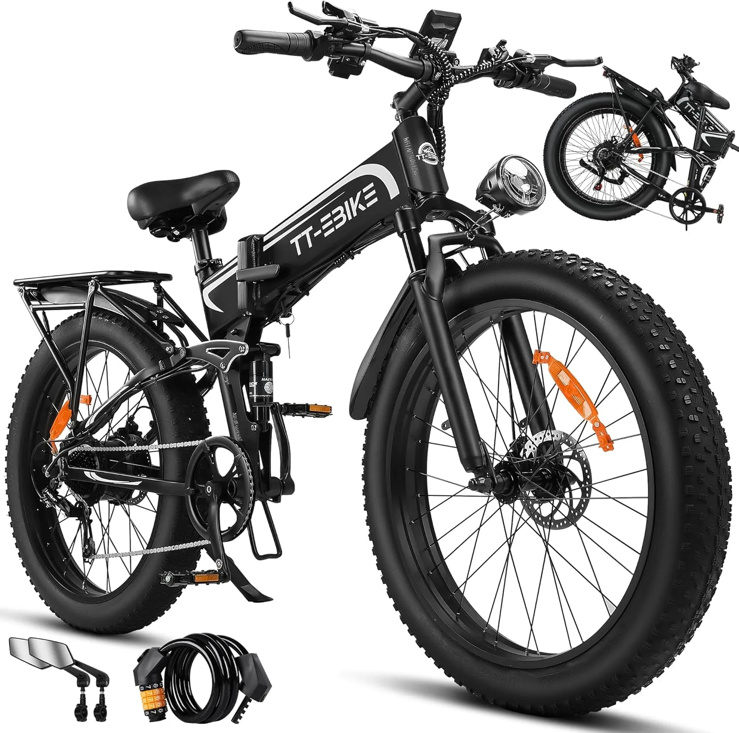 Fat Tire Mountain E Bike, Full Suspension Folding Ebike