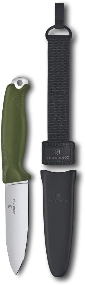 Victorinox Venture Fixed-Blade Full Tang Stainless Steel Outdoor Knife - Durable Olive Handle, Swiss Army Knife That is Ideal for Camping and Survival