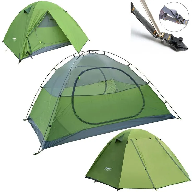 Collage of green dome-style tents with rainfly and mesh inner layer, showcasing features of the Best Backpacking Tents.
