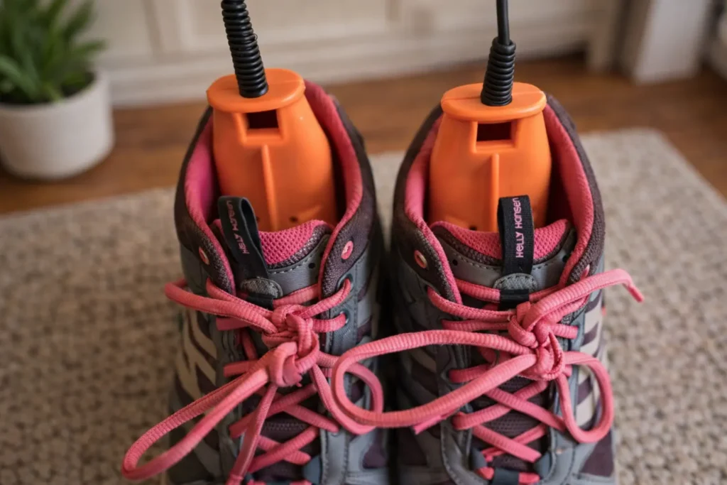 Best Boot Dryer inserts placed inside athletic shoes, showing portable shoe dryers keeping footwear dry and fresh indoors