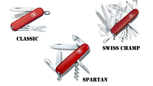 set of 3 best Swiss Army Knives on white background