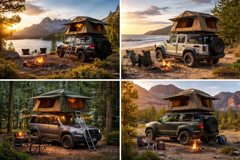 Best rooftop tents setups for camping with SUVs in mountains, forest, desert, and lakeside outdoor adventure locations
