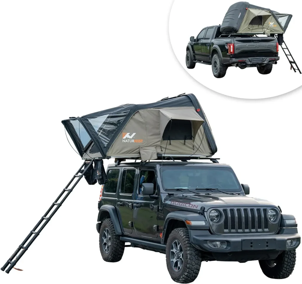 Naturnest Hard Shell Rooftop Tent Hardshell Roof Top Tent Car Camping for Pickup Wagon Van SUV