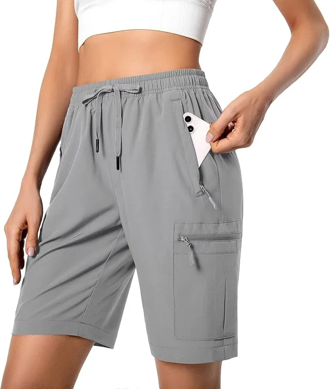 10 Women's Lightweight Hiking Cargo Shorts Quick Dry Athletic Shorts for Camping Travel Golf with Zipper Pockets Water Resistant