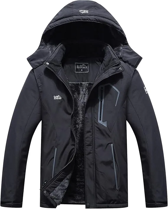 8 Pooluly Men's Ski Jacket Warm Winter Waterproof Windbreaker Hooded Raincoat Snowboarding Jackets
