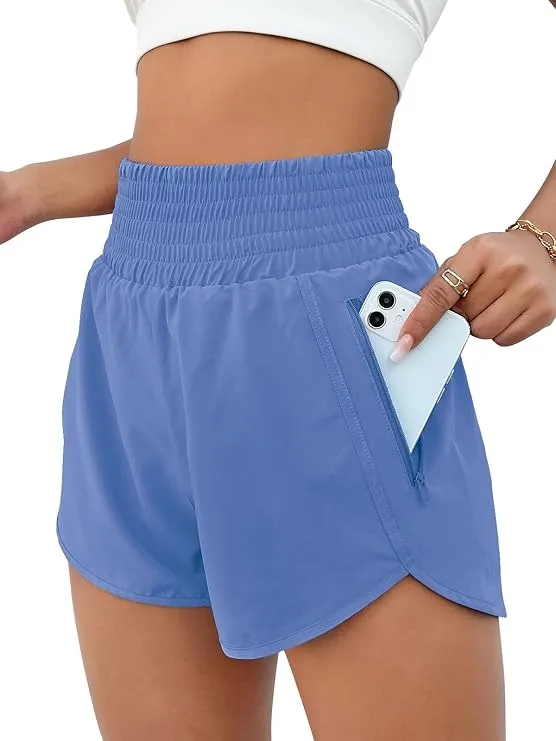 9 BMJL Women's Athletic Shorts High Waisted Running Shorts Pocket Sporty Short Gym Elastic Workout Shorts
