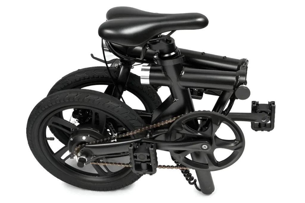 The image of electric folding bicycle under the white background