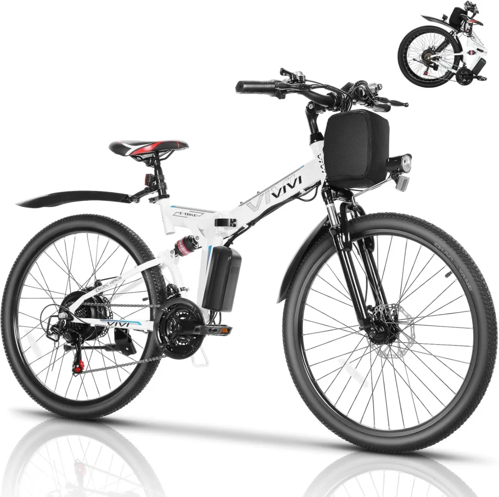 Vivi M026TGB Electric Bike 26 Electric Bike for Adults, Peak 750W Folding Electric Mountain Bike, 48V Removable Lithium Battery, 21 Speed