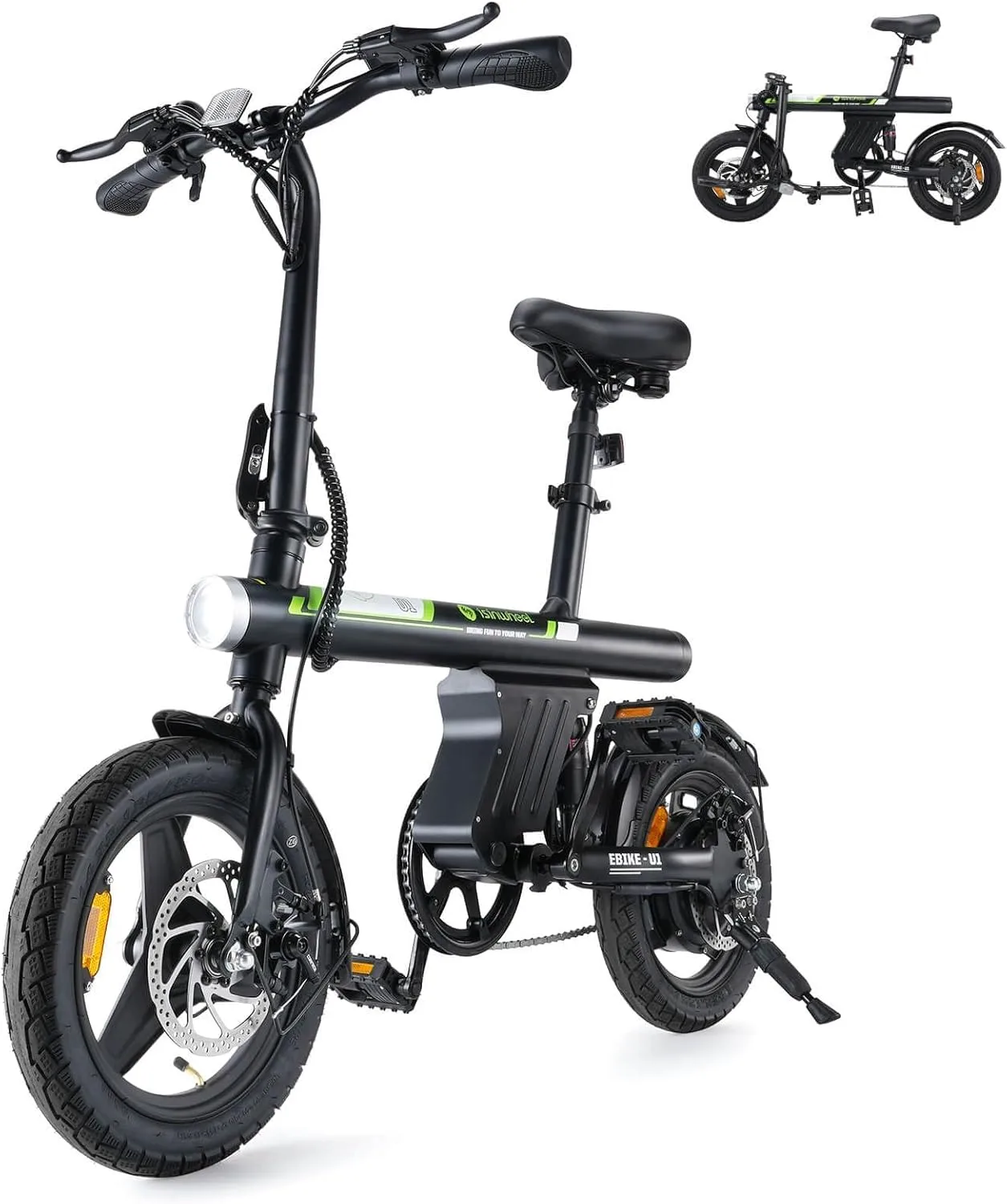 isinwheel Electric Bike for Adults with Basket, 500W Motor, 20 mph Folding Ebike, 14 16 Adult Electric Bicycles with Smart Uphill