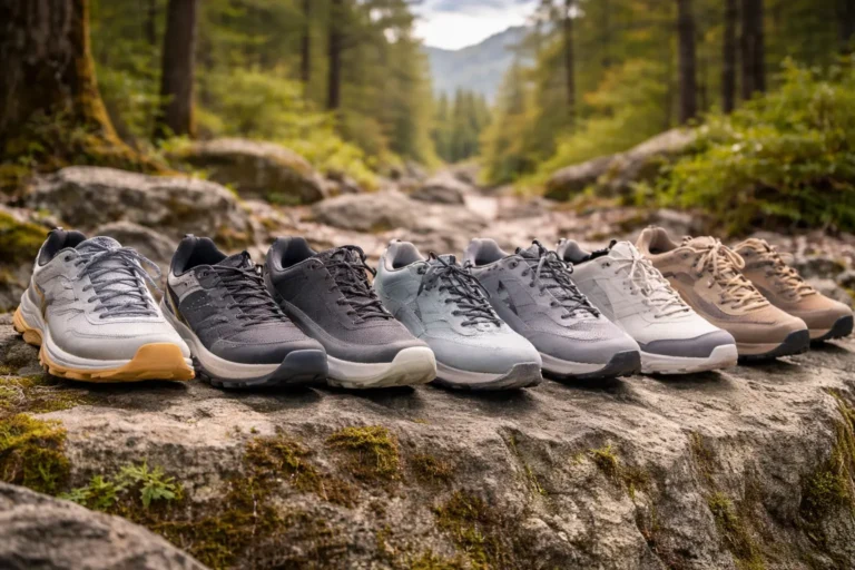 Best Hiking Shoes displayed on a rocky outdoor surface, highlighting durable soles and rugged design for trail performance.