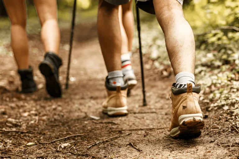 People walking on a forest trail wearing the best hiking shoes for outdoor trekking.