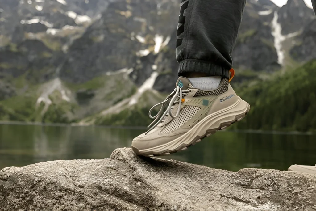 close up view woman's Columbia hiking trekking shoes