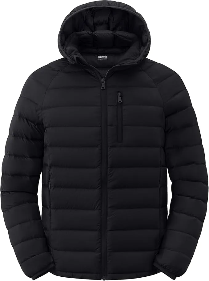 wantdo Men's Packable Down Jacket Lightweight Puffer Jacket Hooded Winter Jacket