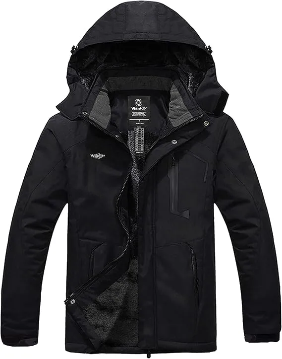 wantdo Men's Mountain Waterproof Ski Jacket Windproof Rain Jacket Winter Warm Hooded Coat