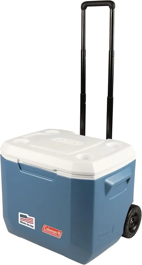 Coleman Xtreme 50qt Rolling Cooler with Wheels, Extra-Walled Insulation Keeps Ice up to 5 Days, Portable Wheeled Hard Chiller