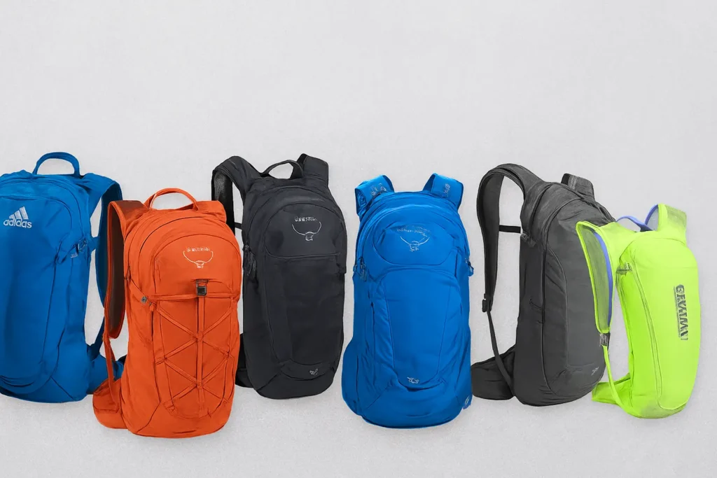 A lineup of colorful outdoor backpacks showcasing some of the Best Hydration Packs for hiking and adventure use