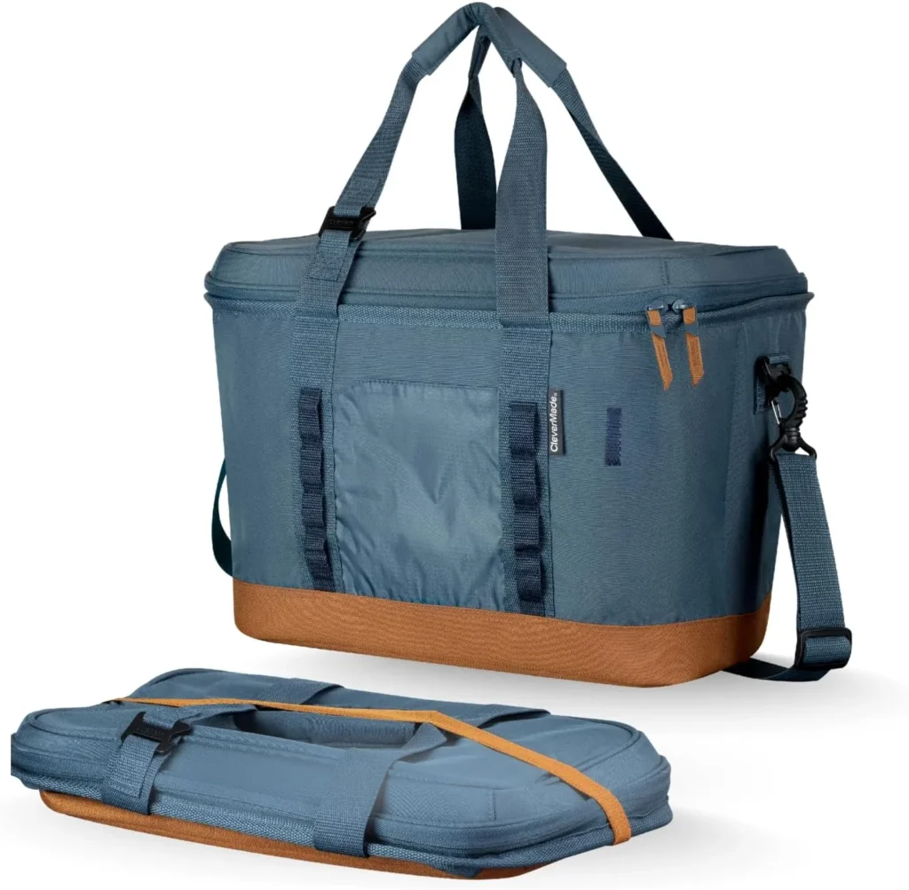 CleverMade Leakproof Collapsible Insulated Cooler Bag, Portable Foldable Soft Side Tote Holds 18/30/50 Cans, Lunch & Cold Beer, Use w/Reusable Freezer Packs & Ice Chest for Grocery Beach Travel