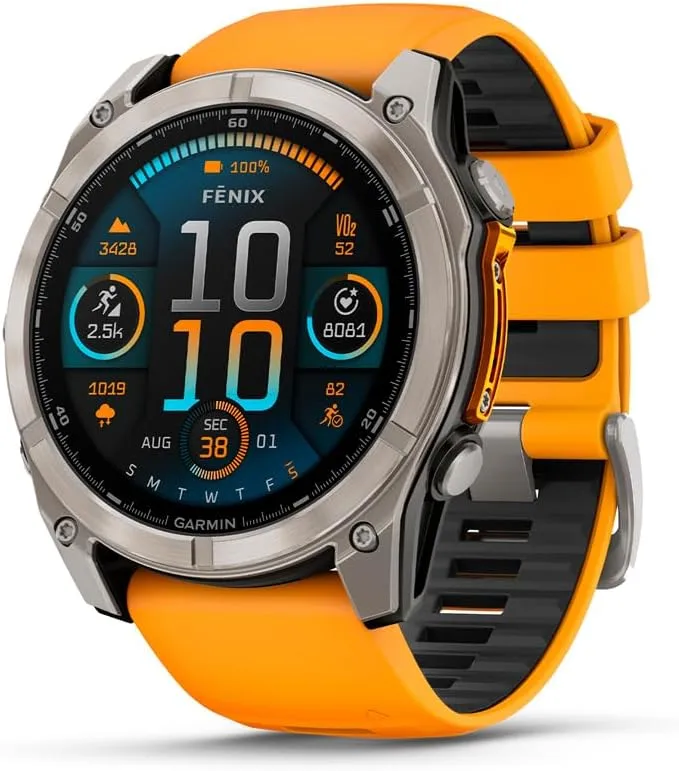 Garmin fēnix® 8 – 51 mm, AMOLED, Sapphire, Premium Multisport GPS Smartwatch, Long-Lasting Battery Life, Dive-Rated, Built-in LED Flashlight, Titanium with Spark Orange/Graphite Band