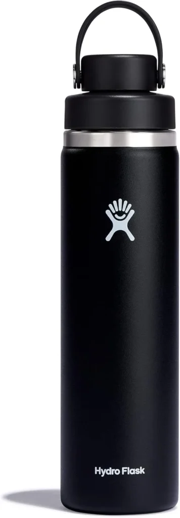 Hydro Flask Water Bottle - Insulated Stainless Steel - Wide Mouth Flex Chug Lid, Non Spill, Leakproof in 24 Oz Black
