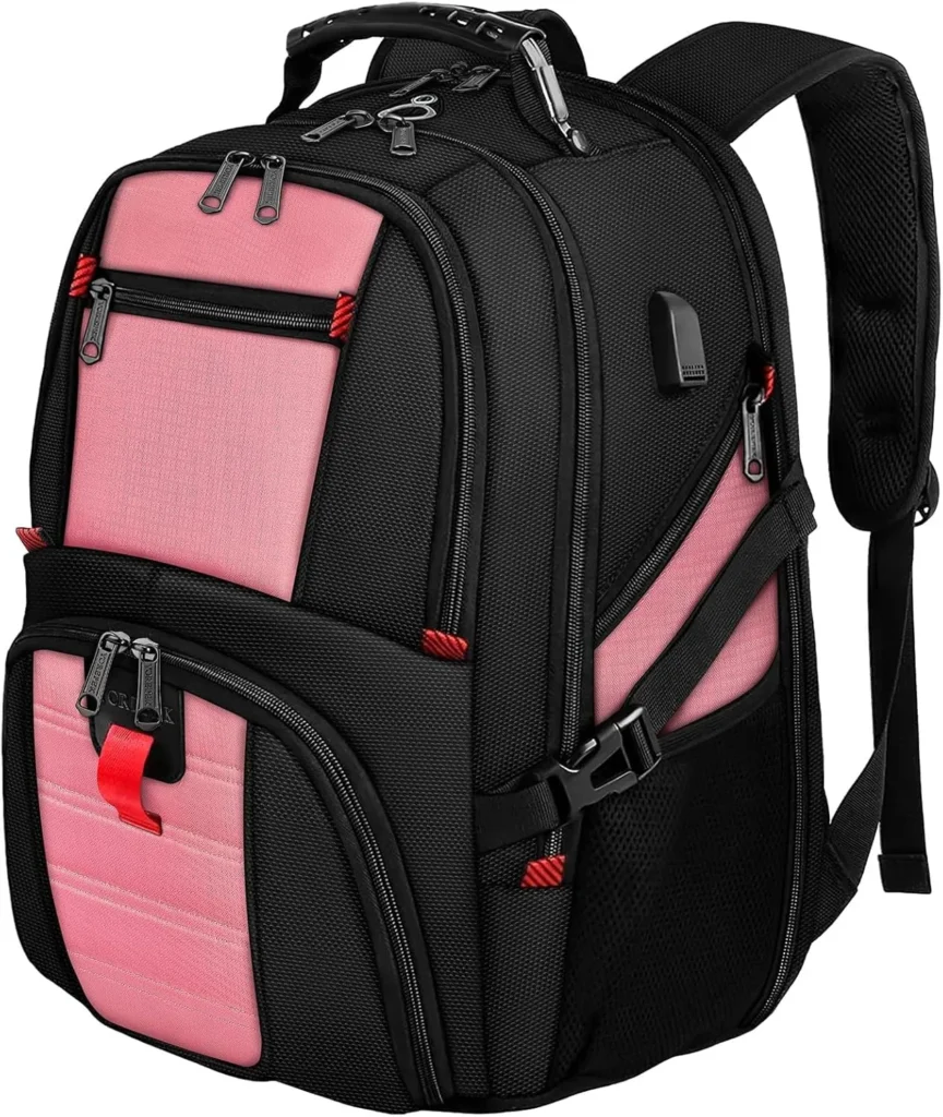YOREPEK Travel Backpack, 50L Laptop Backpacks for Men Women, Water Resistant Airline Approved Bag with USB Charging Port Fits 17 Inch Computer, Pink
